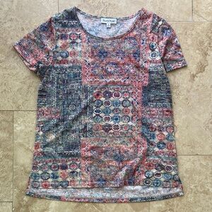 NorthStyle Women's Patchwork Short Sleeve Top - Red, Blue, Cream